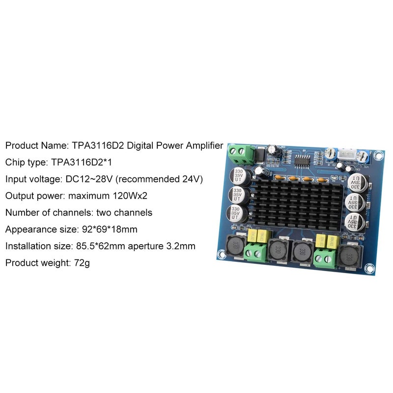 Clyxgs TPA3116D2 Dual Channel Class D Digital Power Audio Amplifier Board, DC12-26V High Power Stereo AMP Module for Car Vehicle Computer Speaker DIY Home Theater Audio System - Image 4